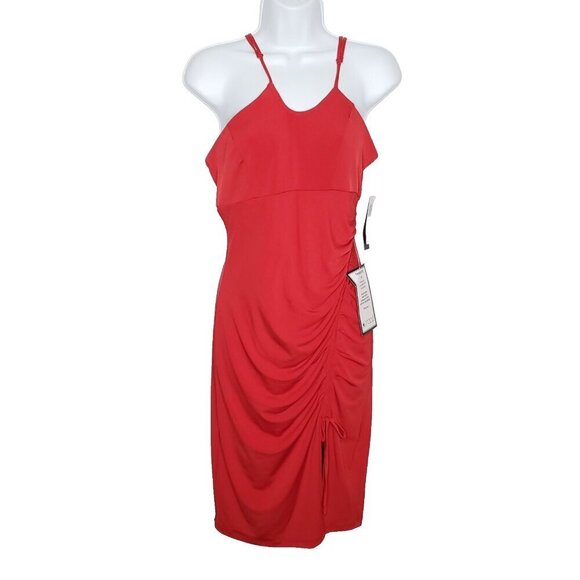 City Studio Sleeveless Bodycon Dress Sz 11 Red Ruched Side Slit Party Club - Picture 1 of 11
